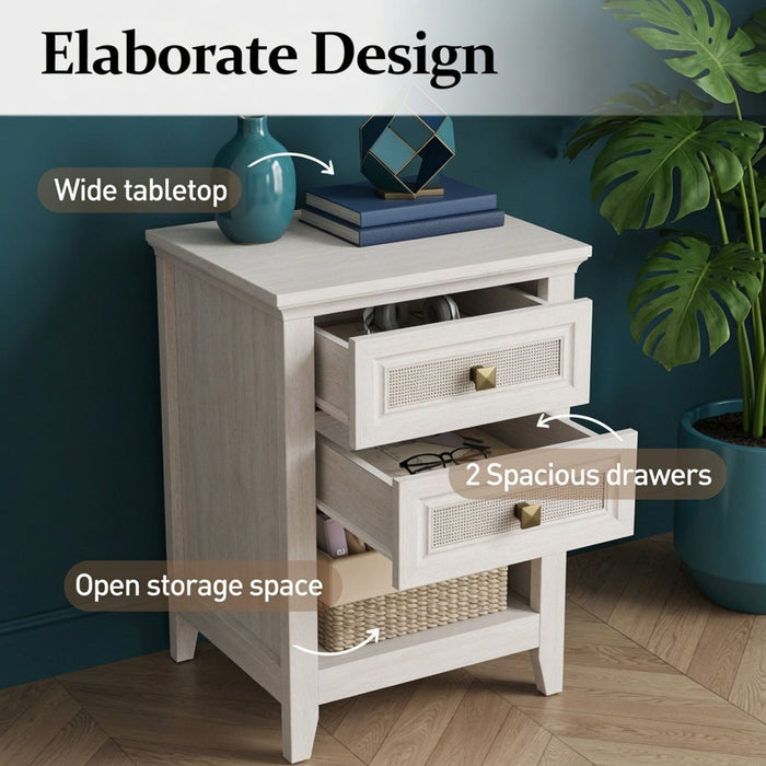 Nightstands With 2 Drawers, Bedside Tables For Small Spaces (Set of 2) - White