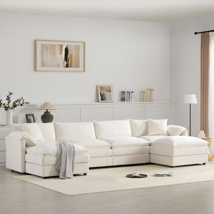 Modular Sectional With Deep And Wide Seat, Cloud Couch Set With Double Cushions Sofa With Movable Ottoman