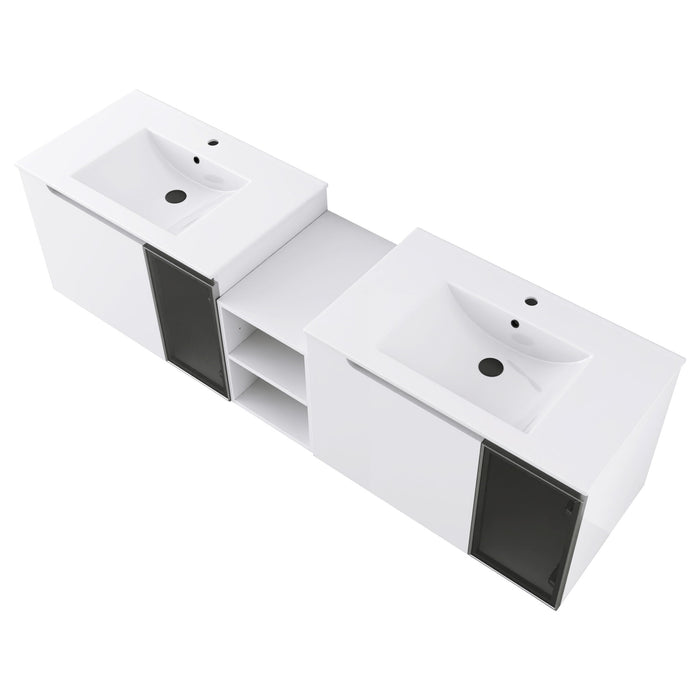 Wall Mounted Bathroom Vanity With Sink, Soft Close Doors, Cabinet & Half Door