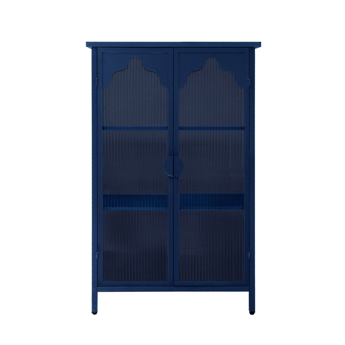 2 Doors Metal Storage Cabinet Display Cabinet With Glass Doors Metal Kitchen Sideboard Buffet Cabinet Glass Storage Cabinet For Dining Room Living Room Bedroom - Dark Blue