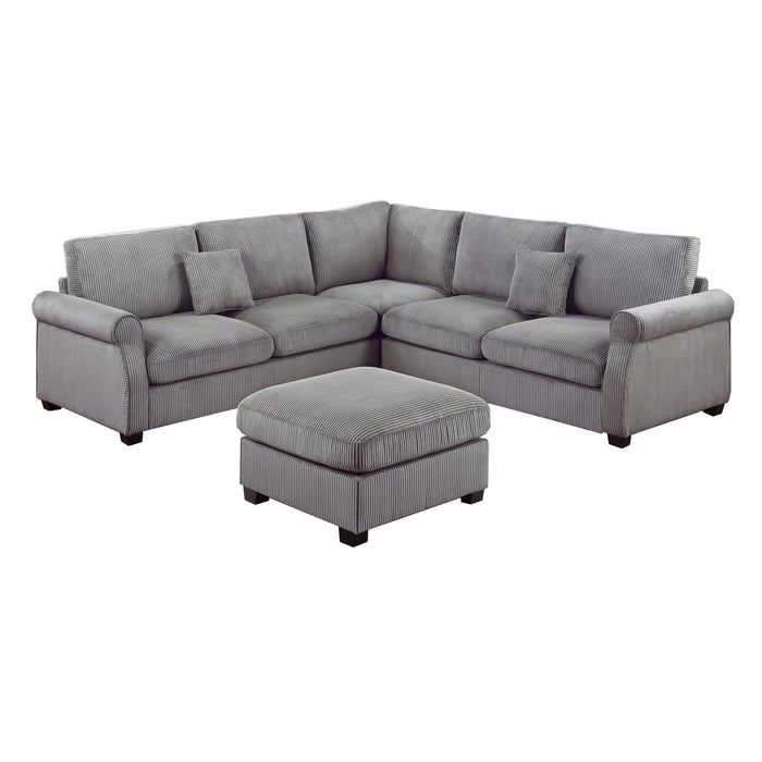 Modern Sectional Set With Corner Wedge, Loveseat, Ottoman & 2 Pillows