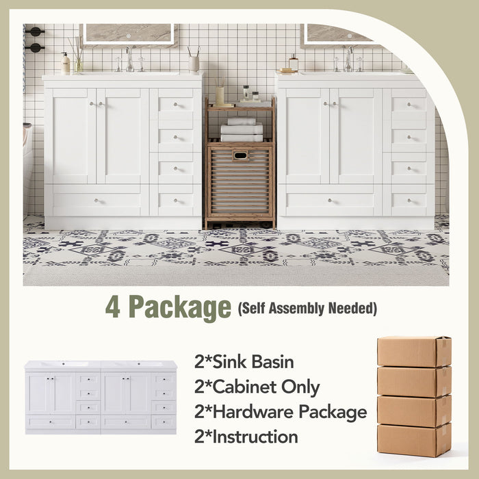 Shaker Free Standing Bathroom Vanity Cabinet With Sink, Soft Close Drawers, Soft Close Doors