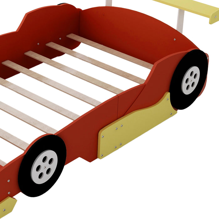 Race Car-Shaped Platform Bed With Wheels
