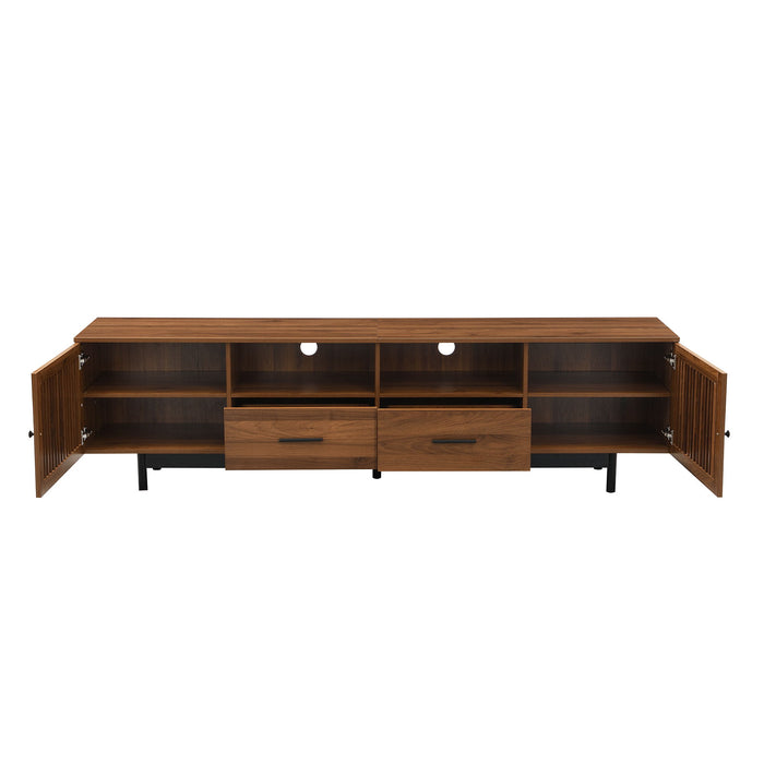 TV Stand, Media Console With 2 Drawers, Soft Closing Slatted Doors, Living Room Entertainment Center - Walnut