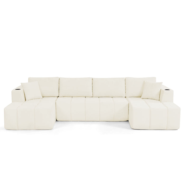 U - Shaped Sectional Sofa, Cup Holders & Side Pockets For Living Room