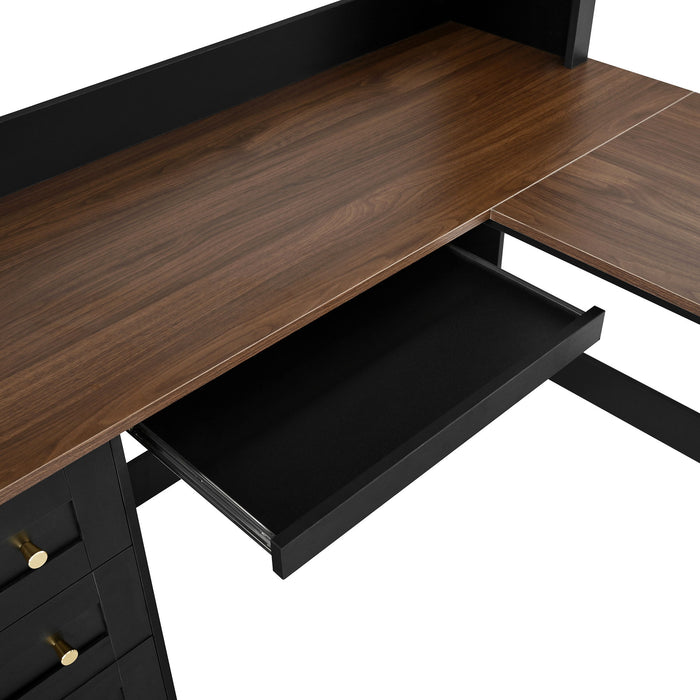 Space Saving L-Shaped Computer Desk With Keyboard Tray & Charging Stations