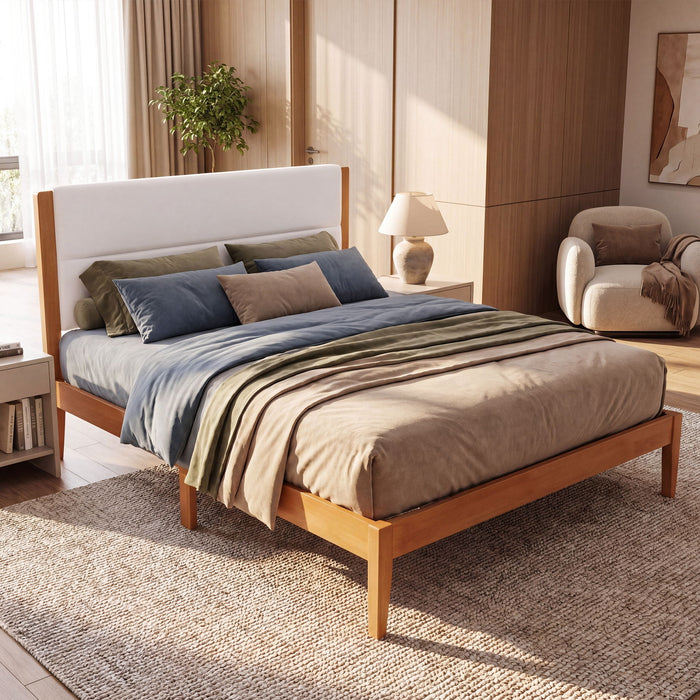 Platform Bed Frame With Upholstered Headboard, Slat Support