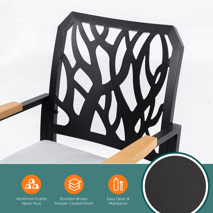 Outdoor Patio Stationary Dining Chairs With Outdoor Grade Sunbrella Cushions, Branch Like Backrest (Set of 2) - Bourbon Brown