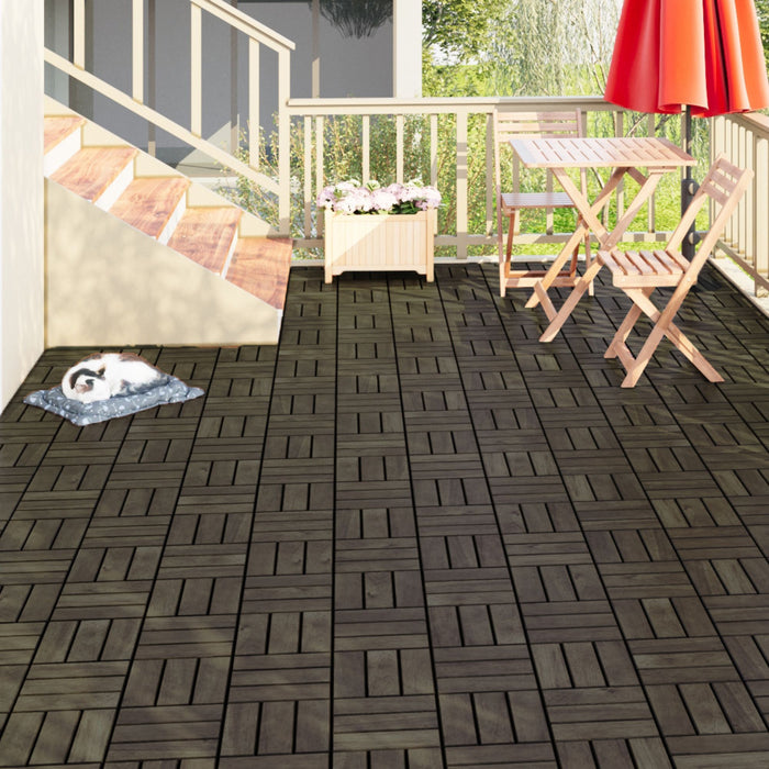 Acacia Wood Interlocking Deck Tiles Checker Pattern For Outdoor Flooring