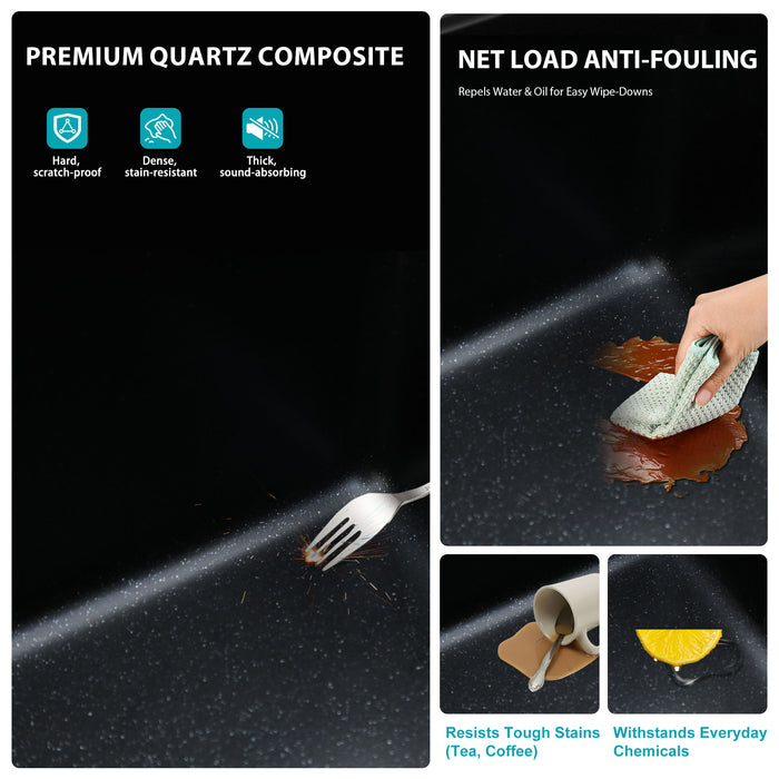 Quartz Composite Undermount Single Bowl Kitchen Sink