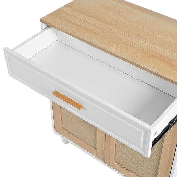 Pet Friendly Furniture Style Cat Litter Box House With Sisal Scratching Door And Charging Socket - Beige / White