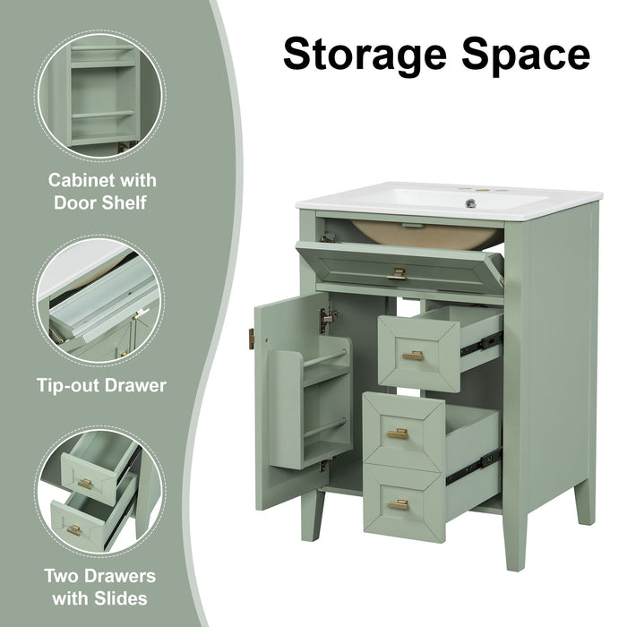 Bathroom Vanity With Sink, 3 Drawers & Cabinet With 2 Tier Door Storage Rack, Soft Close Doors & Drawers