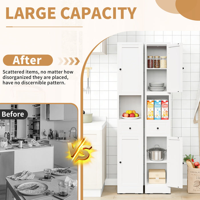 Tall Narrow Bathroom Cabinet With 5-Tier Storage, Adjustable Shelves, Freestanding - White