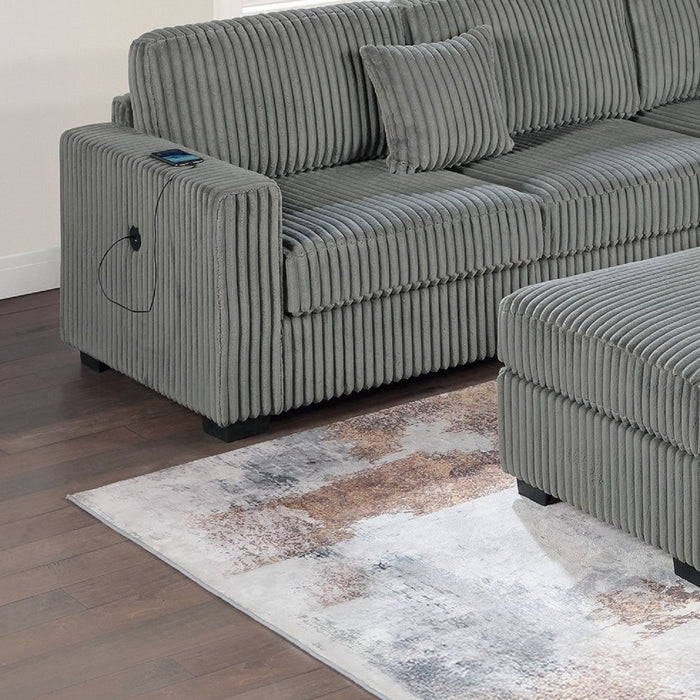 Upholstered L - Shaped 4 Piece Sectional Set With USB, Cocktail Ottoman