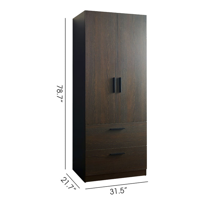 Brook - 2 Door Wood Closet With 2 Drawers And Hanging Bars - Dark Brown