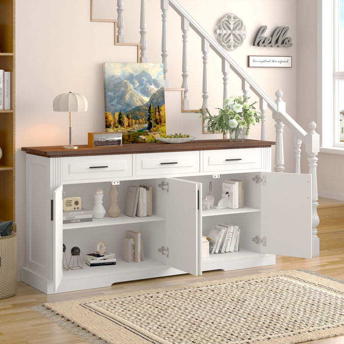 Fluted Sideboard Buffet Cabinet With 4 Doors And 3 Drawers