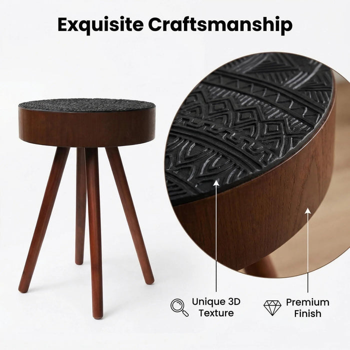 Round Coffee Table With Carved Top For Living Room