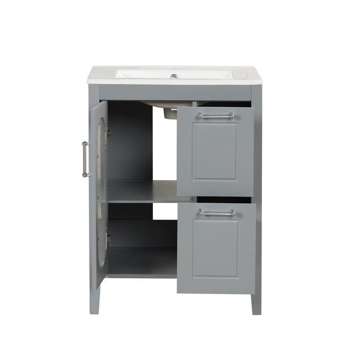 Modern Bathroom Vanity With Sink, Cabinet With 2 Drawers And Door, Adjustable Shelf