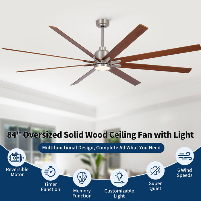 Oversized Large Ceiling Fan With Dimmable LED Light, 8 Blades, Remote Control