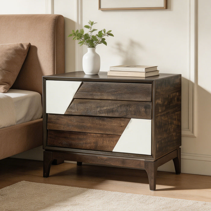 Japandi 2 Drawer Nightstand With Geometric Design