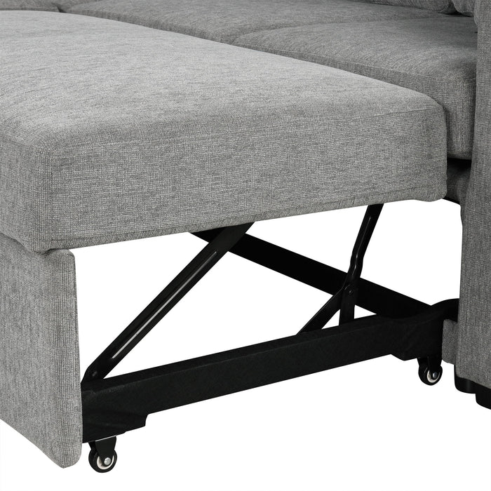 Modern 2 Seater Loveseat Sofa With Pull-Out Bed, Fabric, Built-In USB Ports & Cup Holders