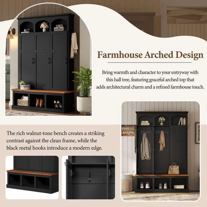 Classic Arched Design Hall Tree With 3 Hidden Storage