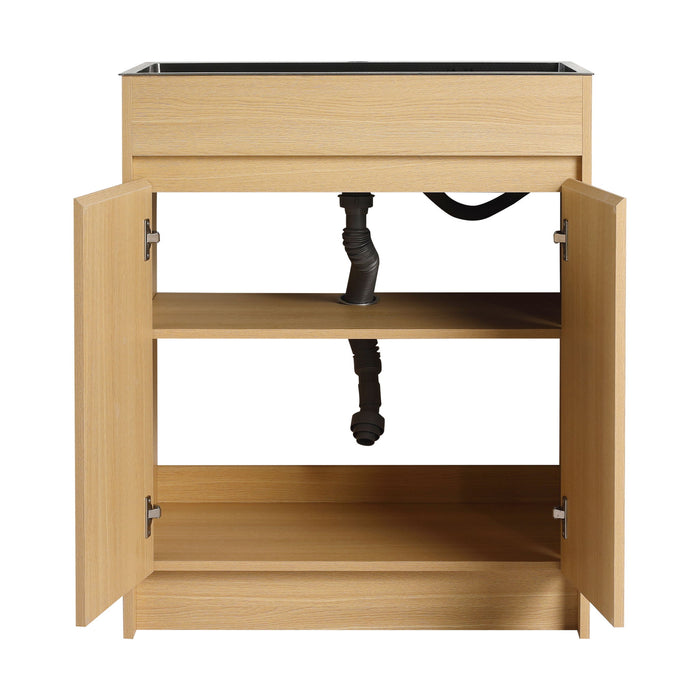 28" Freestanding Bathroom Vanity With Sink, Soft Close Doors - Oak
