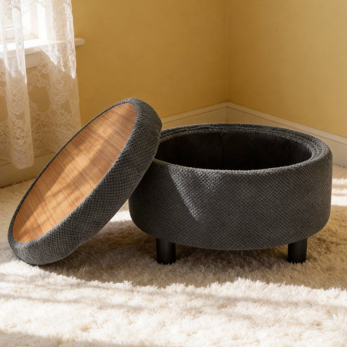Storage Round Footstool Table Ottoman