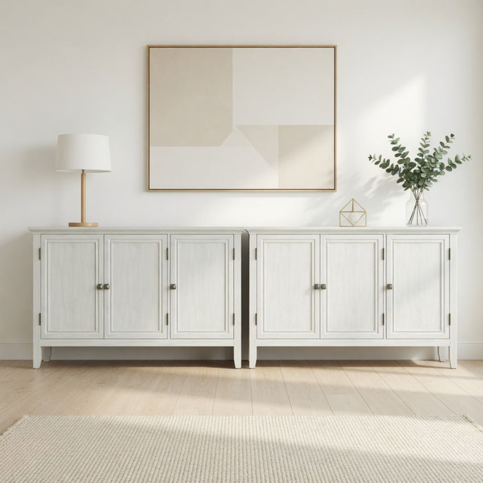 3 Door Buffet Cabinet With Adjustable Shelves - Matte White / Grayish