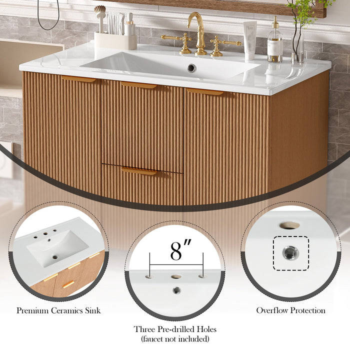 Modern Wall Mounted Bathroom Vanity, Soft Close Doors