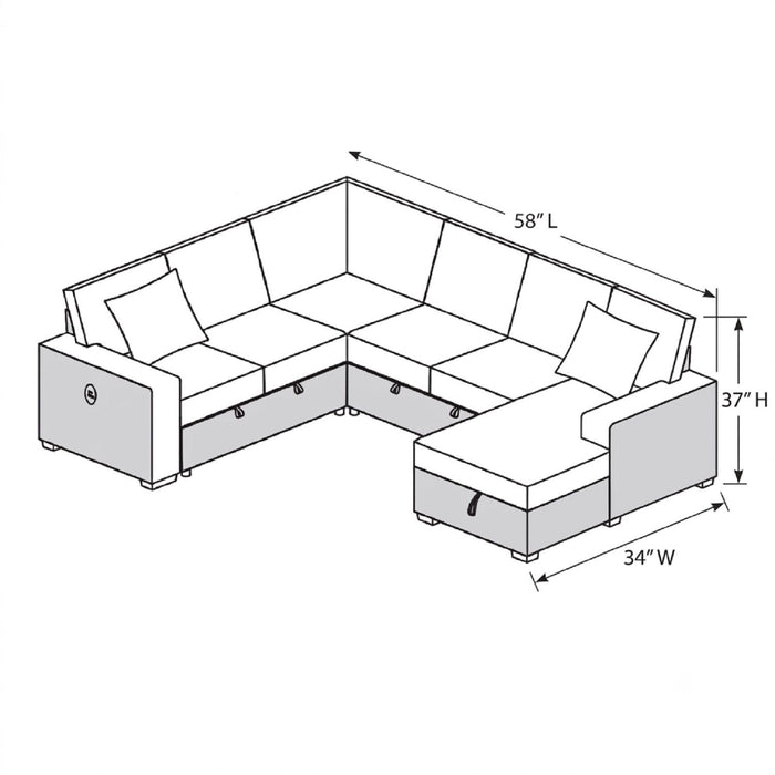 Convertible Sectional Upholstered Sleeper Sofa With Storage Chaise