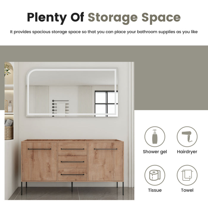 60" Freestanding Bathroom Vanity With Soft Close Doors And Drawers, (Vanity Only) - Imitative Oak