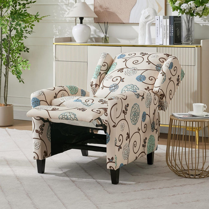 Wingback Recliner Chair With Padded Arms - Beige