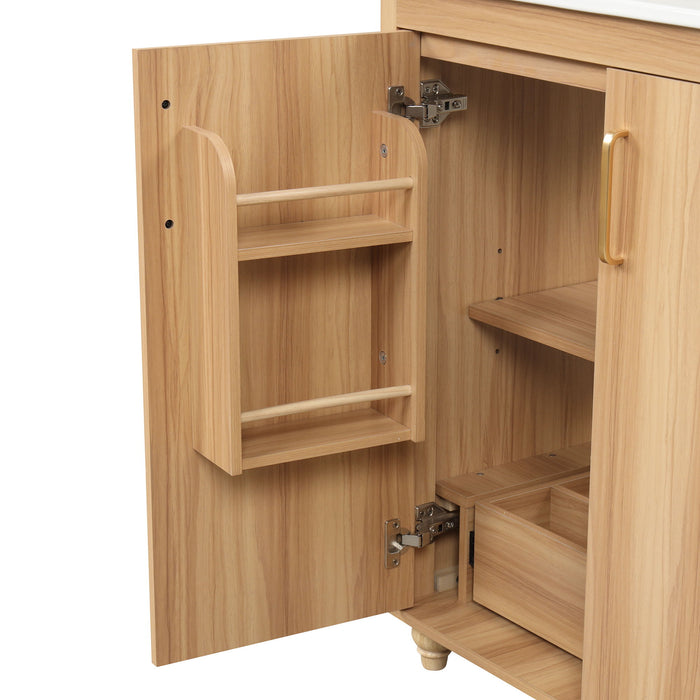 30" Bathroom Vanity With Sink, Cabinet With Doors And Drawer, Rectangular Shape - Natural