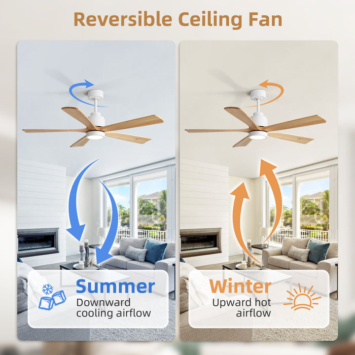 52" Ceiling Fan With Remote Control, Dimmable 3 Color Temperature LED Light, Quiet Reversible DC Motor