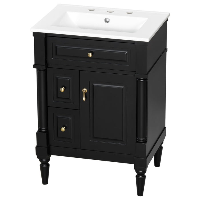 Freestanding Bathroom Vanity With Sink, Adjustable Shelf & Flip Drawer
