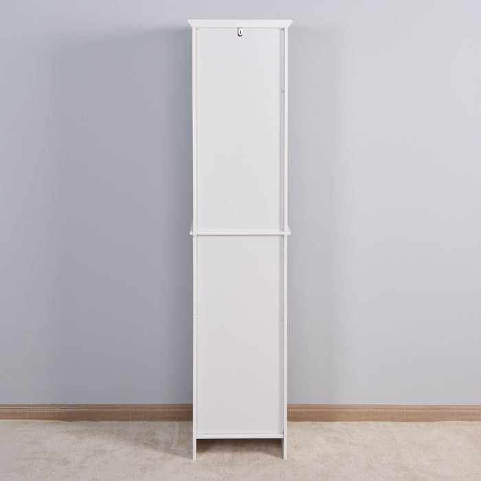 Wooden Bathroom Floor Storage Cabinet With 2 Doors And 6 Shelves - White