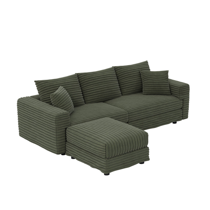 Convertible Deep Seat Sofa With Soft Pillows And Ottomans