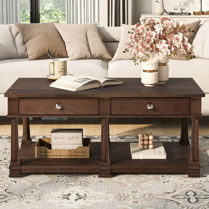 Coffee Table With 2 Storage Drawers & Lower Open Shelf