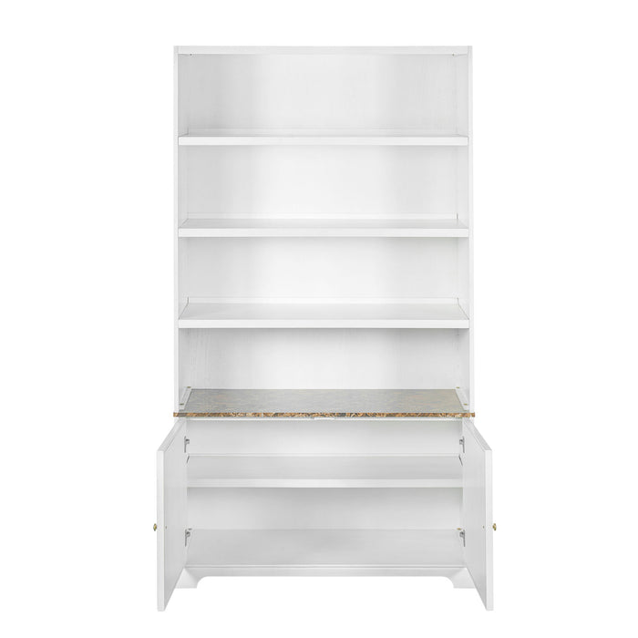 Tall Bookcase Storage Cabinet With 3 Open Shelves & Fluted Double Doors