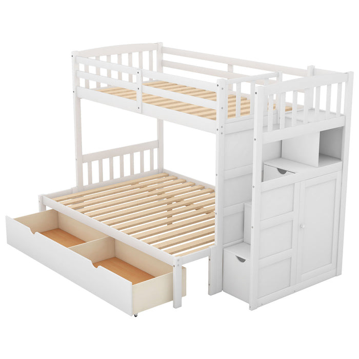 Bunk Bed, Convertible Bottom Bed, Storage Shelves And Drawers