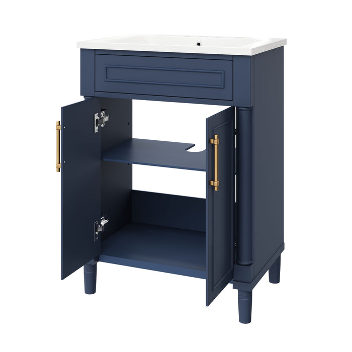 Bathroom Vanity With Integrated Sink, 2 Door Cabinet, Single Sink For Small To Medium Bathrooms