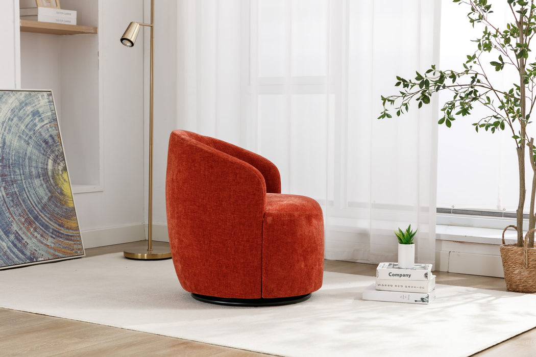 Chenille Fabric Swivel Accent Armchair Barrel Chair With Powder Coating Metal Ring