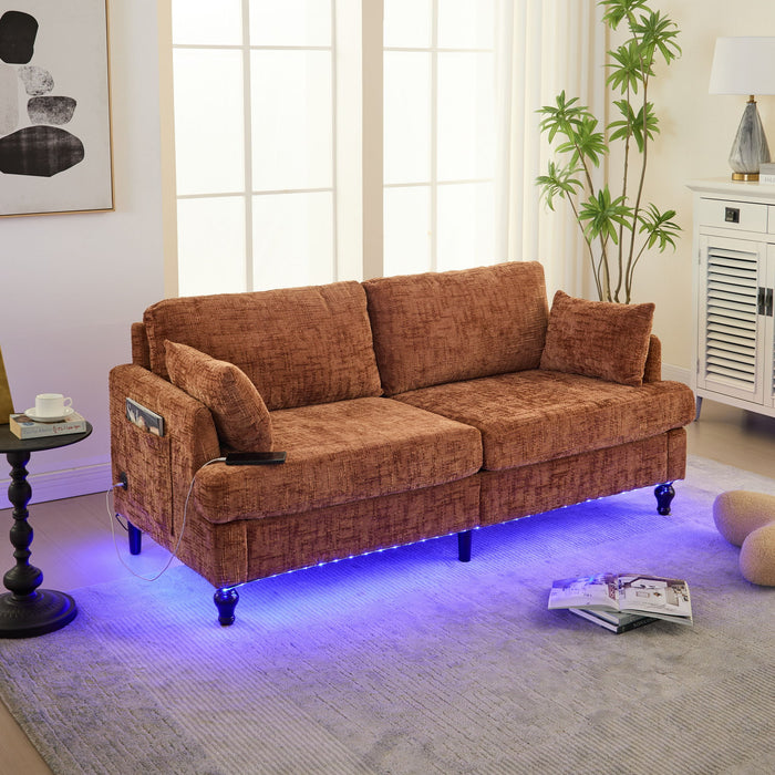 Chenille 2 Seater Sofa With LED Light, USB Charging Port, And Storage Bag
