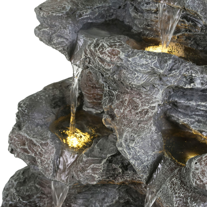Concrete Rock Waterfall Fountain With LED Lights, Outdoor Garden Decor