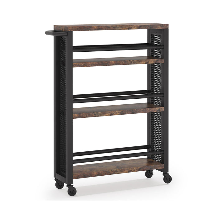 Slim 4 Tier Rolling Utility Cart With Wheels, Narrow Kitchen Storage Trolley - Brown / Black