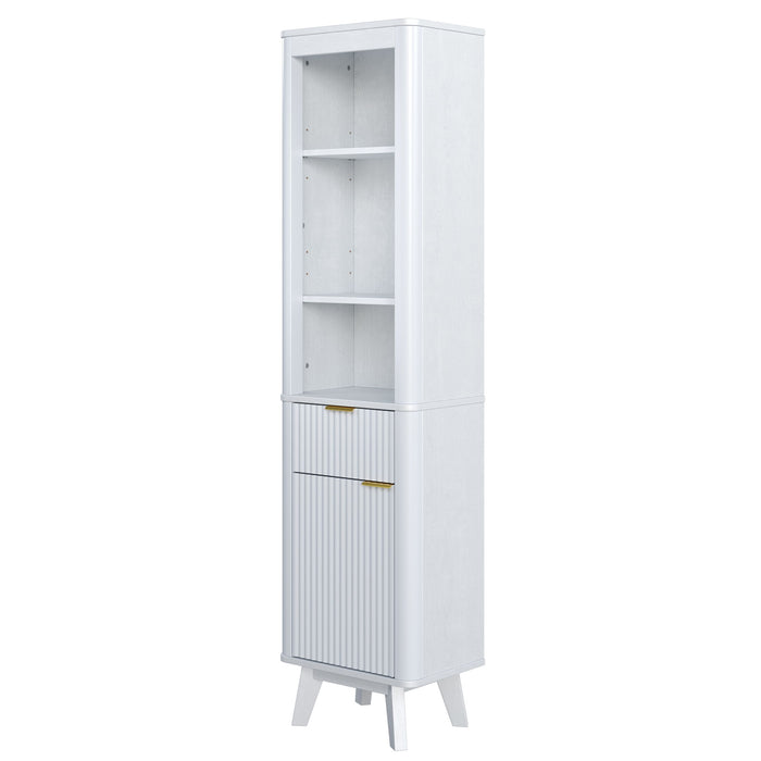 Tall Bathroom Storage Cabinet With Adjustable Shelves And 1 Drawer & Door