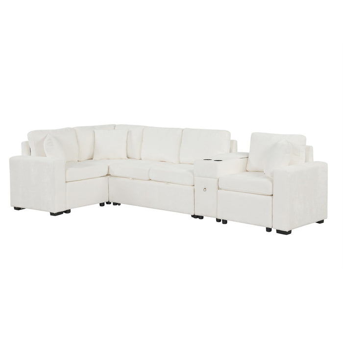 Contemporary L Shaped Convertible Sofa Bed With Pull Out Bed, Cup Holders, And Storage