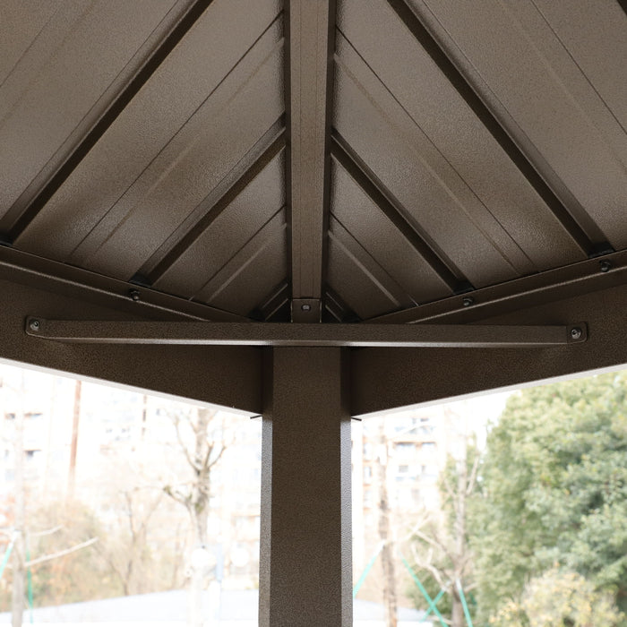 Grill Hardtop Gazebo Outdoor Metal Hard Top Gazebo, Permanent Bbq Gazebo With Galvanized Steel, Aluminum Framed Pavilion With Shelves - Dark Brown