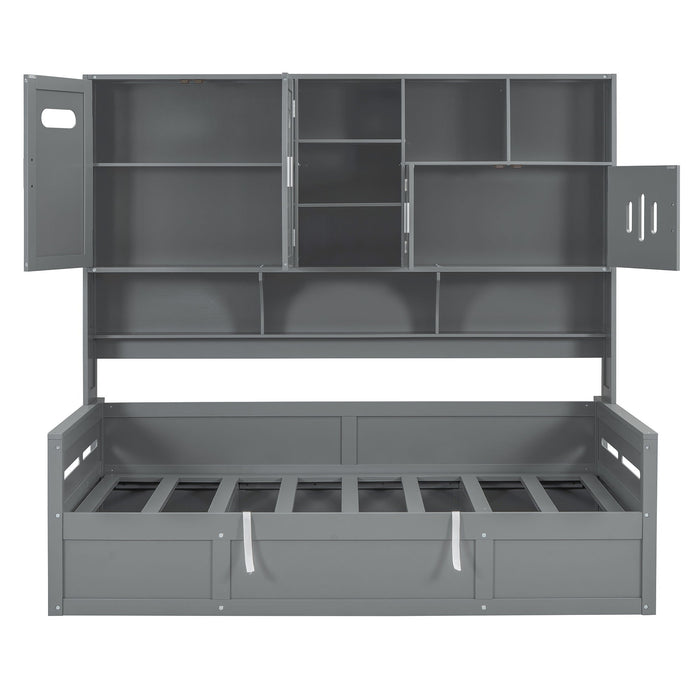 Daybed With All-In-One Cabinet And Shelf